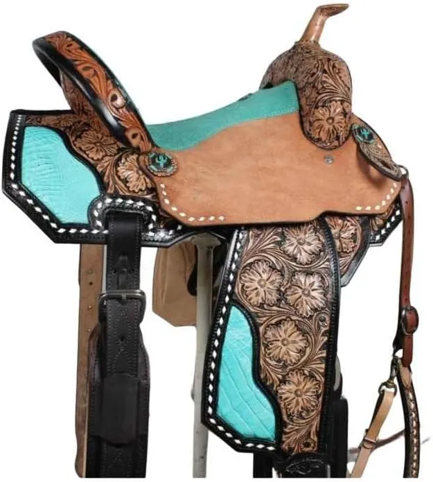 Horse Saddles Barrel Racing Western Wooden Tree Handmade Premium Leather Comfort Horses Trail Equestrian Tooled Carved Horse Saddle Riding Size: 10-18 inches Seat, KA08
