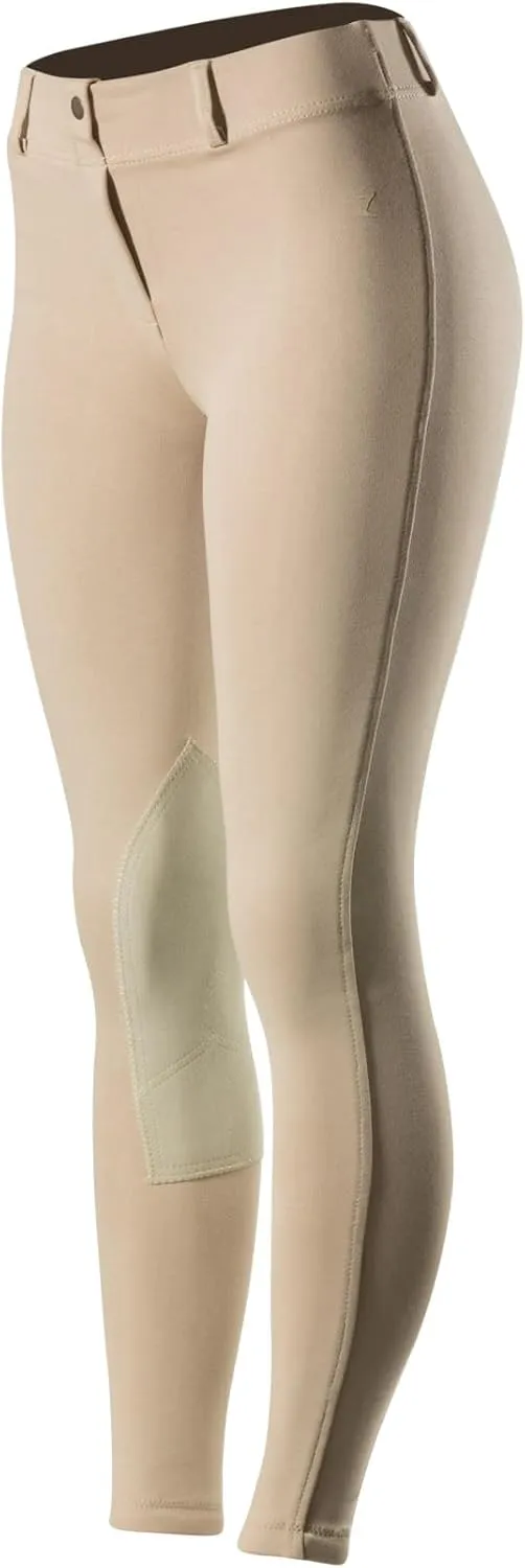 HORZE Ella Women's English Riding Pull-On Schooling Breeches with ALOS Leather Knee Patches | Size Charts in Images