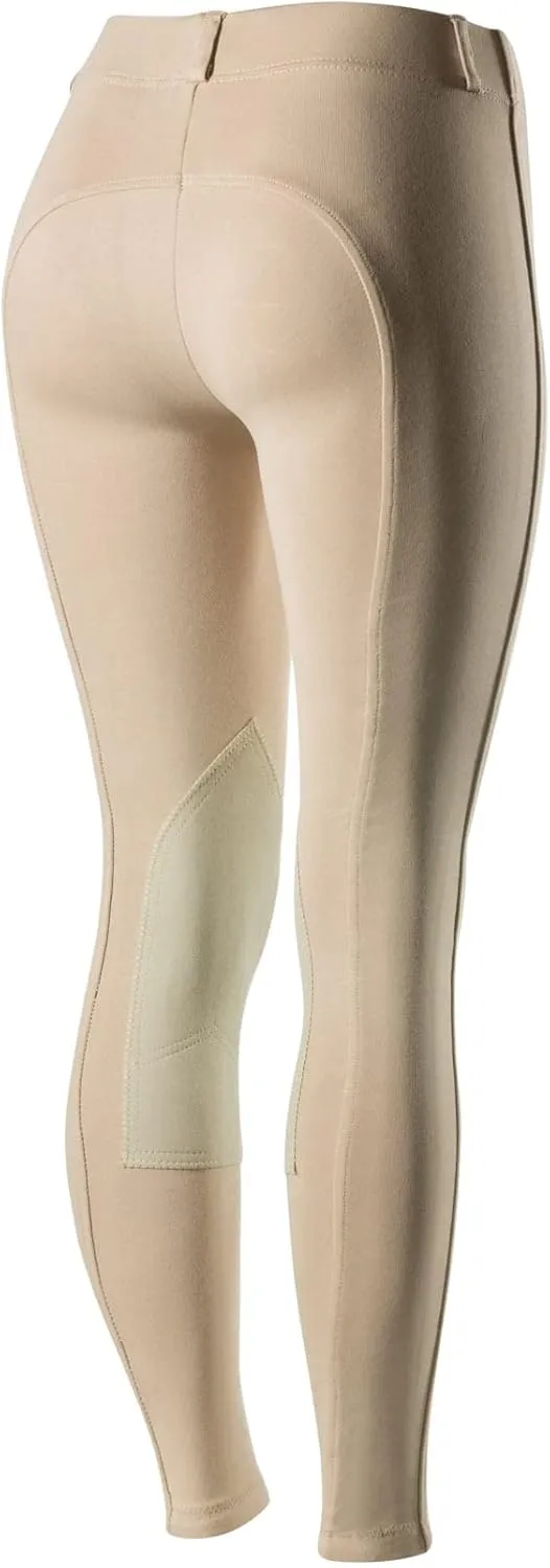 HORZE Ella Women's English Riding Pull-On Schooling Breeches with ALOS Leather Knee Patches | Size Charts in Images