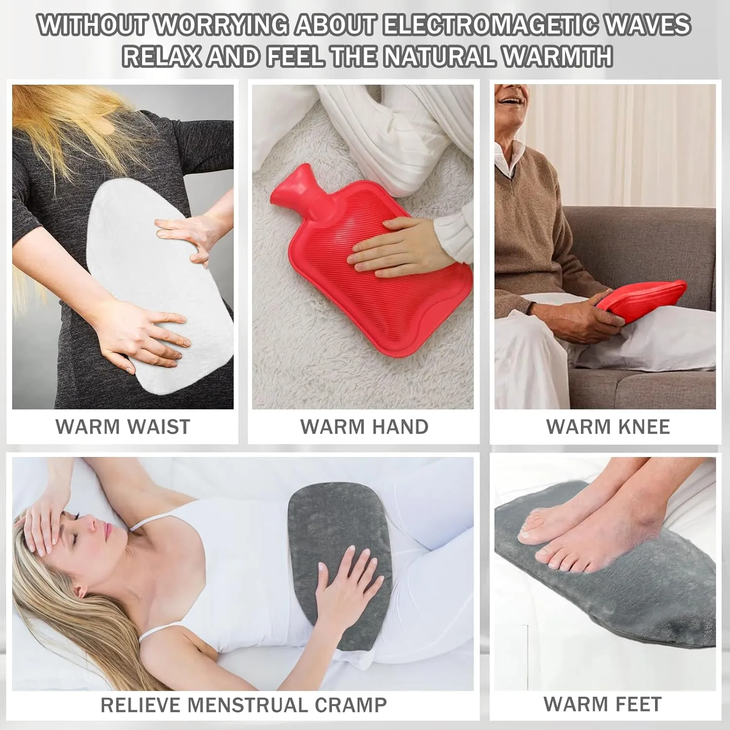 Hot Water Bottle with Cover, 3L Hot Water Bag, Rubber Hot Water Bottles for Pain Relief, Hot and Cold Compress, Menstrual Cramps Relief (White)
