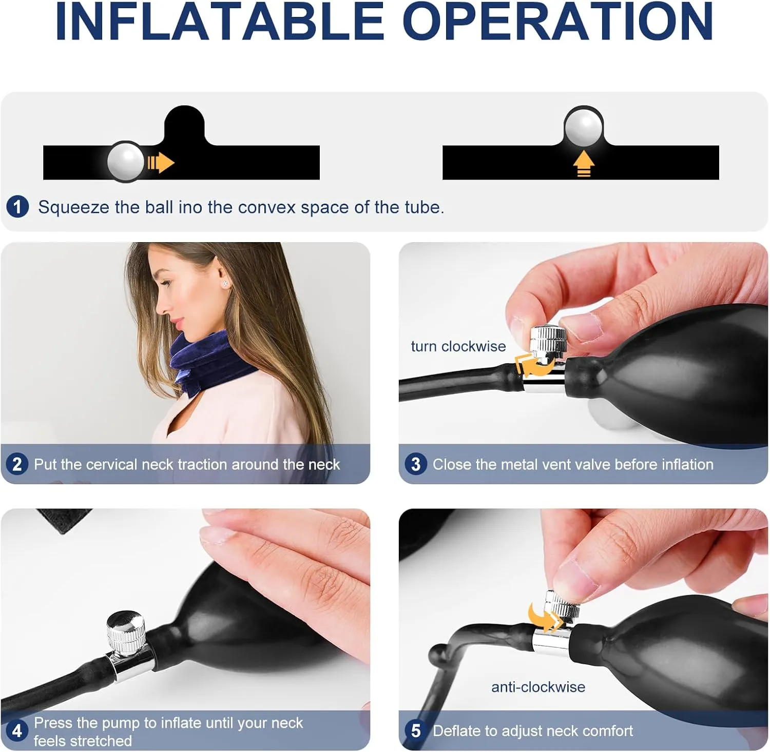 Hotodeal Cervical Neck Traction Device, Neck Stretcher for Instant Neck Pain Relief,Inflatable & Adjustable Neck Support Brace Neck Traction Pillow,Blue