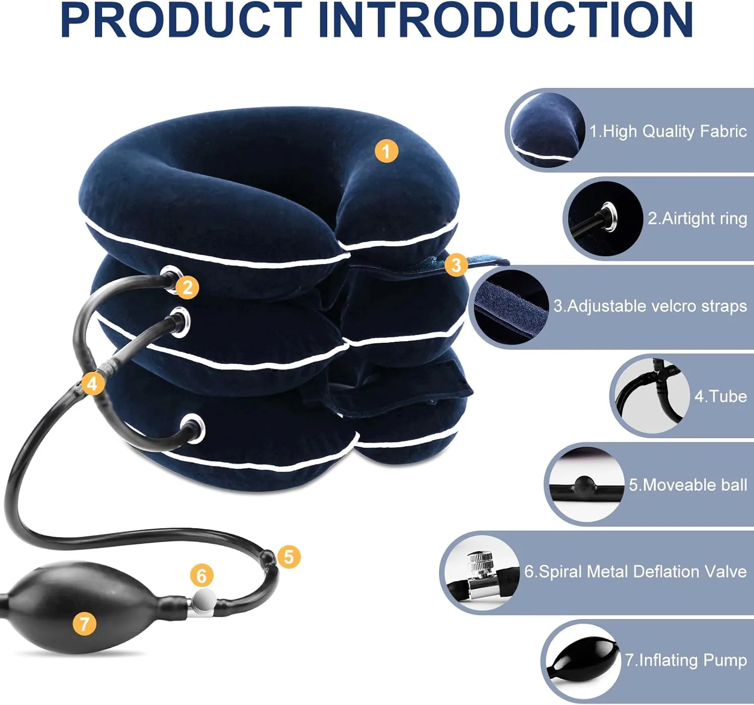 Hotodeal Cervical Neck Traction Device, Neck Stretcher for Instant Neck Pain Relief,Inflatable & Adjustable Neck Support Brace,Blue White