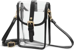 HOXIS Clear PVC Saddle Crossbody Bag for Stadium Approved Womens Transparent Purse Small Size Chain Shoulder Bag Phone Pouch