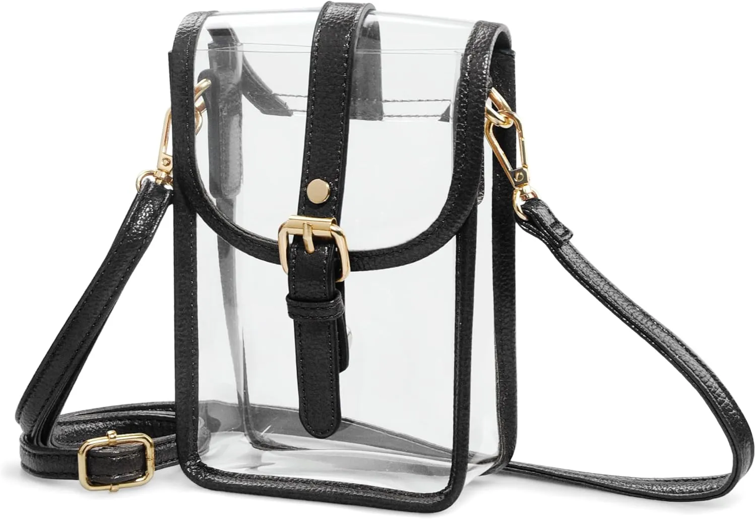 HOXIS Clear PVC Saddle Crossbody Bag for Stadium Approved Womens Transparent Purse Small Size Chain Shoulder Bag Phone Pouch