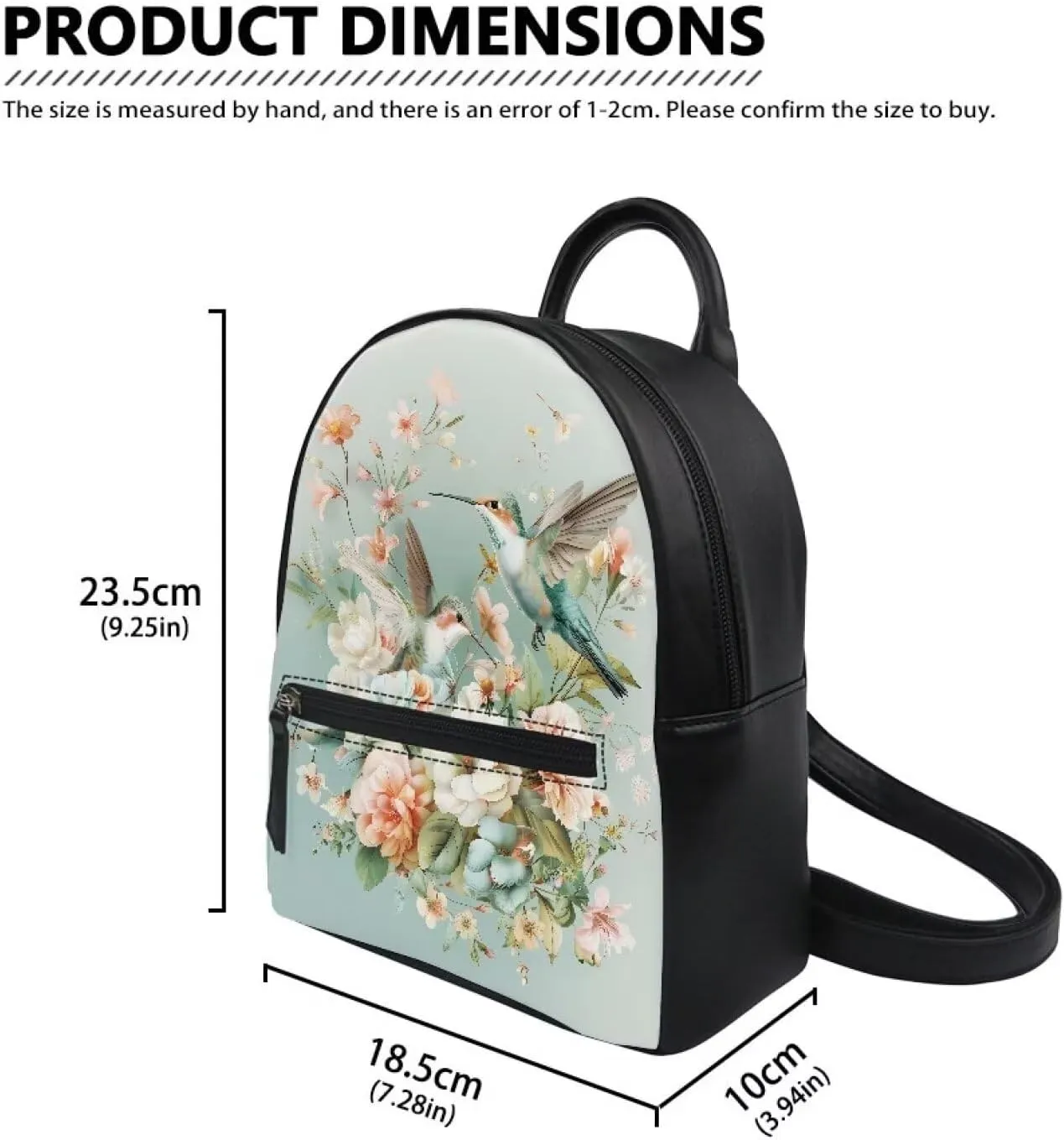 HUGS IDEA Hummingbird Floral Print Mini Backpack for Womend PU Leather Backpack Purse with Adjustable Shoulder Straps Casual Daypacks