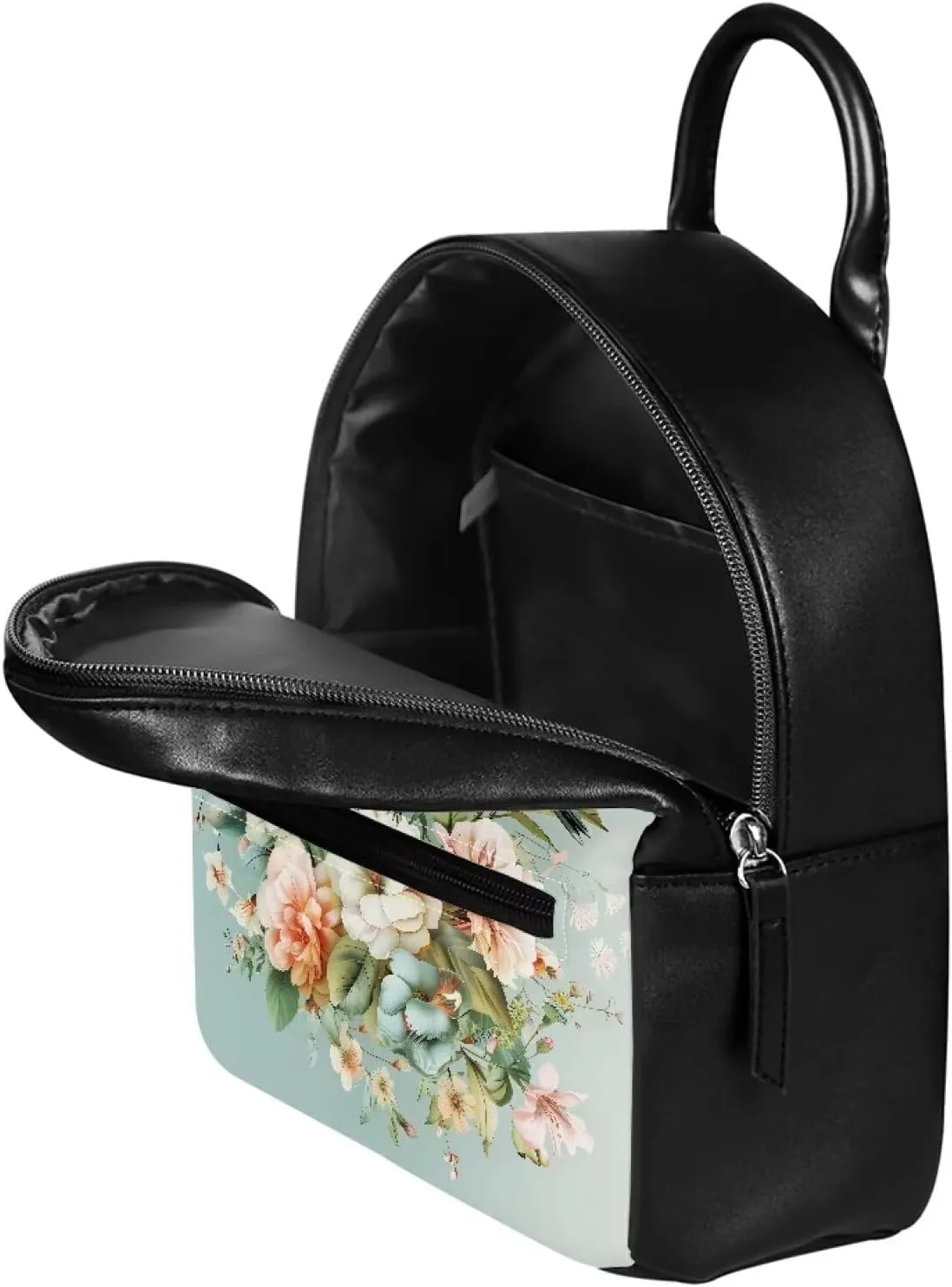 HUGS IDEA Hummingbird Floral Print Mini Backpack for Womend PU Leather Backpack Purse with Adjustable Shoulder Straps Casual Daypacks
