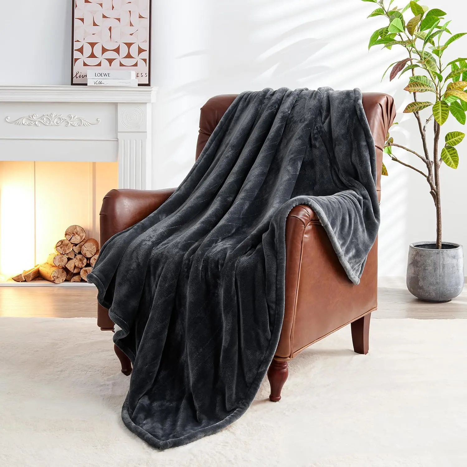 HYLEORY Heated Throw Blanket Flannel Electric Blanket Throw with 4 hrs Timer Auto-Off & 3 Heating Levels Sherpa Heated Blankets with Overheating Protection,50"x60",Dark Grey