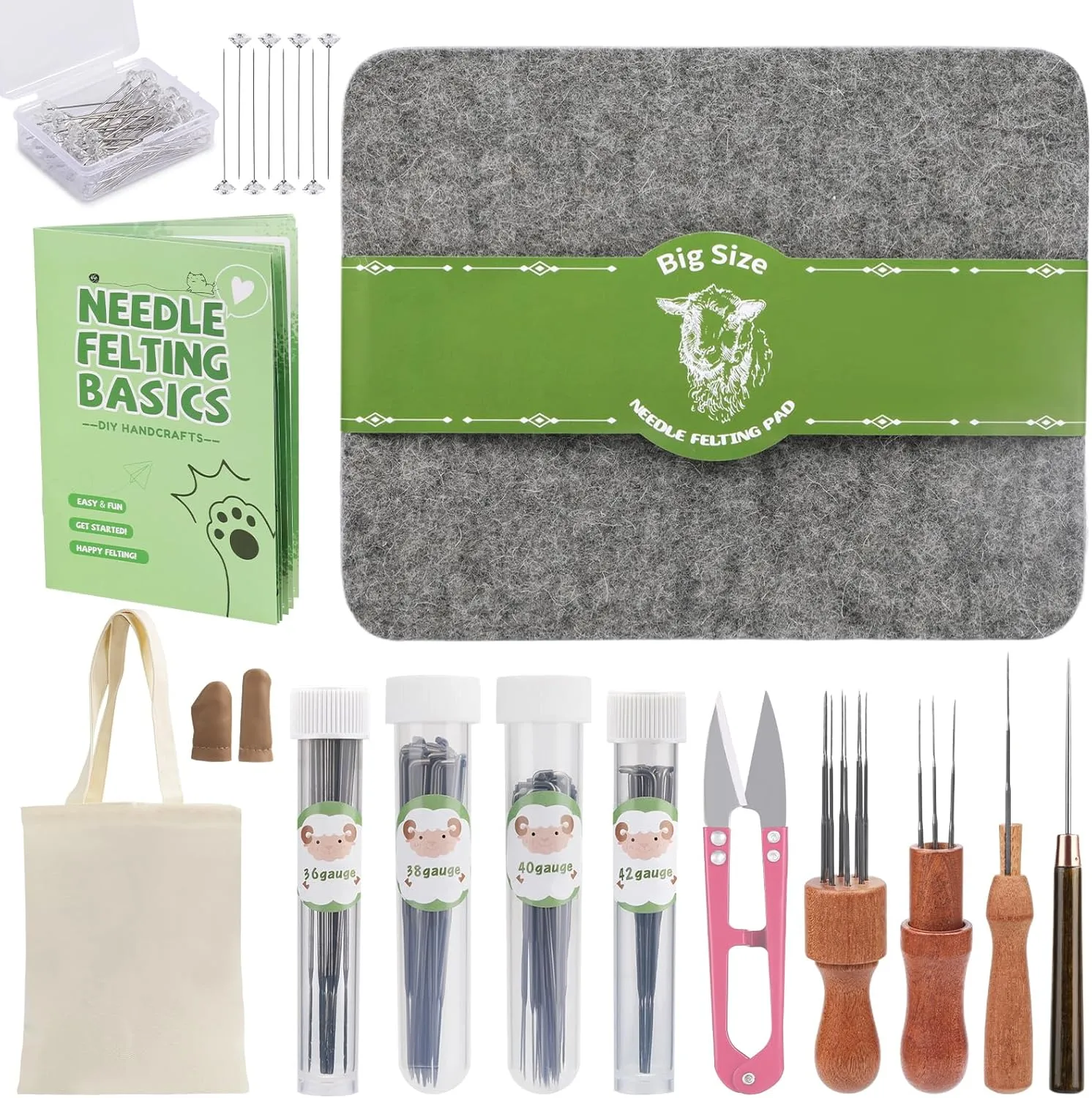 IMZAY Needles Felting Tools, 8"x10" Felting Pad, Large Needle Felting Mat, 80 PCS Felting Needles, Felting Supplies with Wood Handles & Wool Needles for DIY Crafts