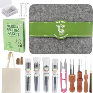 IMZAY Needles Felting Tools, 8"x10" Felting Pad, Large Needle Felting Mat, 80 PCS Felting Needles, Felting Supplies with Wood Handles & Wool Needles for DIY Crafts