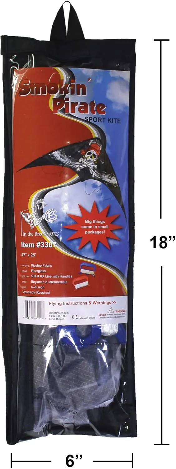 In the Breeze Smoking' Pirate Dual-Control Stunt Kite,47" W x 25" H x 8" D,3307