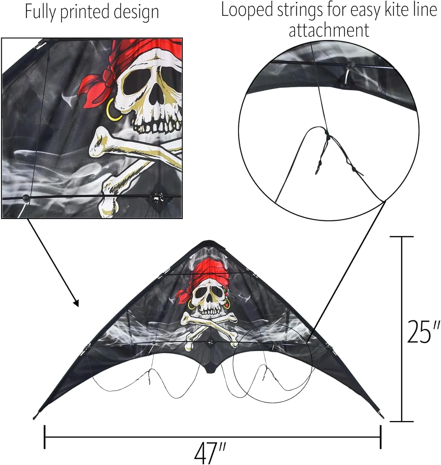 In the Breeze Smoking' Pirate Dual-Control Stunt Kite,47" W x 25" H x 8" D,3307