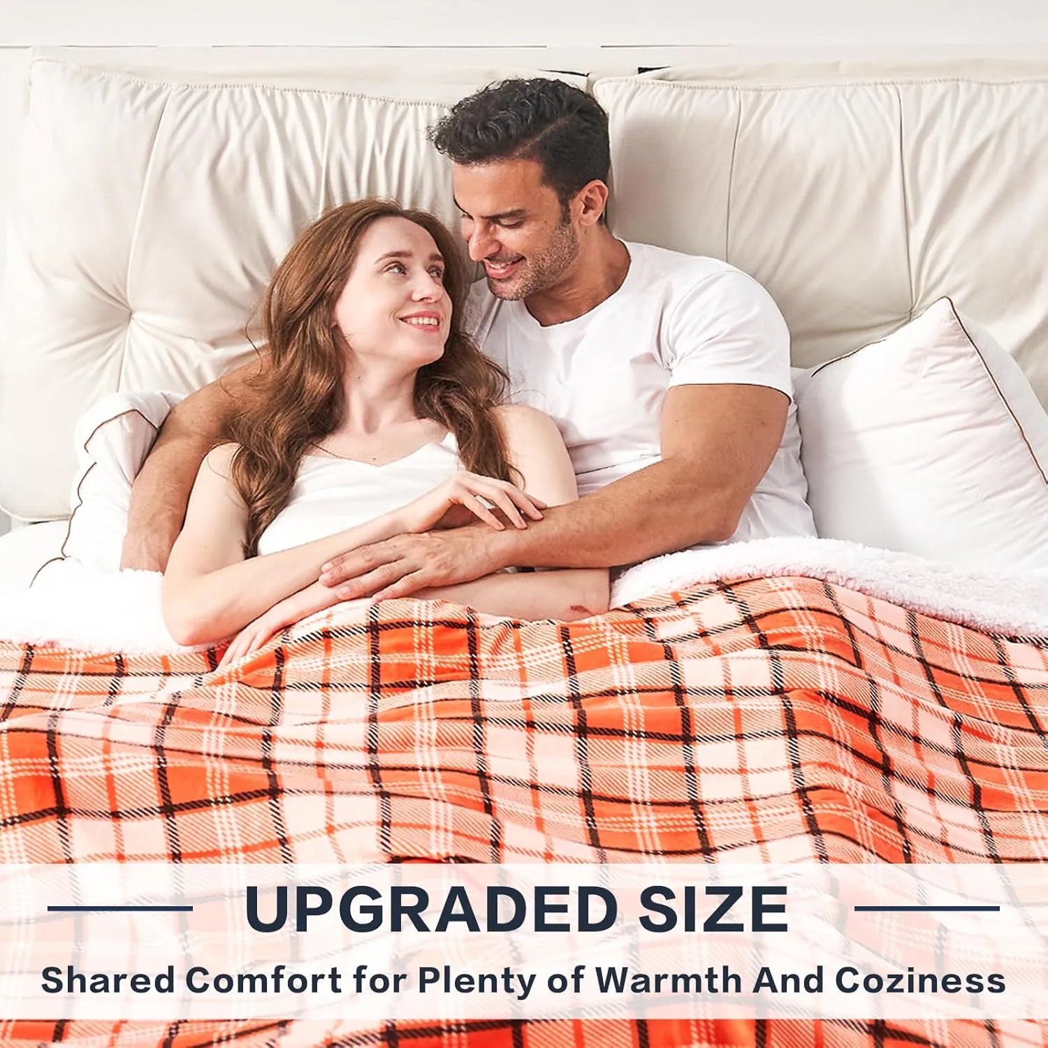 inhand Fall Sherpa Throw Blanket Autumn Plaid Halloween Soft Throw Blankets for Couch, Bed, Sofa, King Size Fluffy Plush Flannel Fleece Blankets and Throws for Adults, Women, Men (Orange, 90”x 104”)