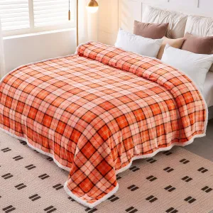 inhand Fall Sherpa Throw Blanket Autumn Plaid Halloween Soft Throw Blankets for Couch, Bed, Sofa, King Size Fluffy Plush Flannel Fleece Blankets and Throws for Adults, Women, Men (Orange, 90”x 104”)