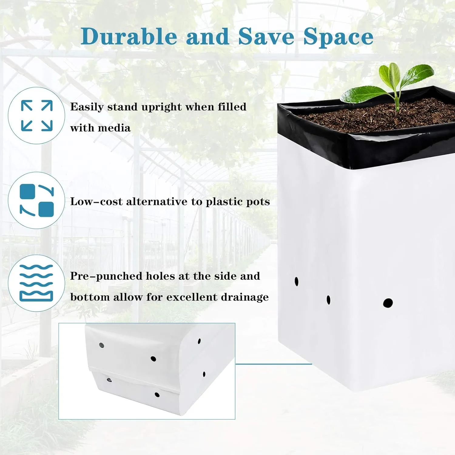 iPower 150-Pack 1 Gallon Grow Bags Black and White Panda Film Containers for Plants, Seedling and Rooting, Square Shape