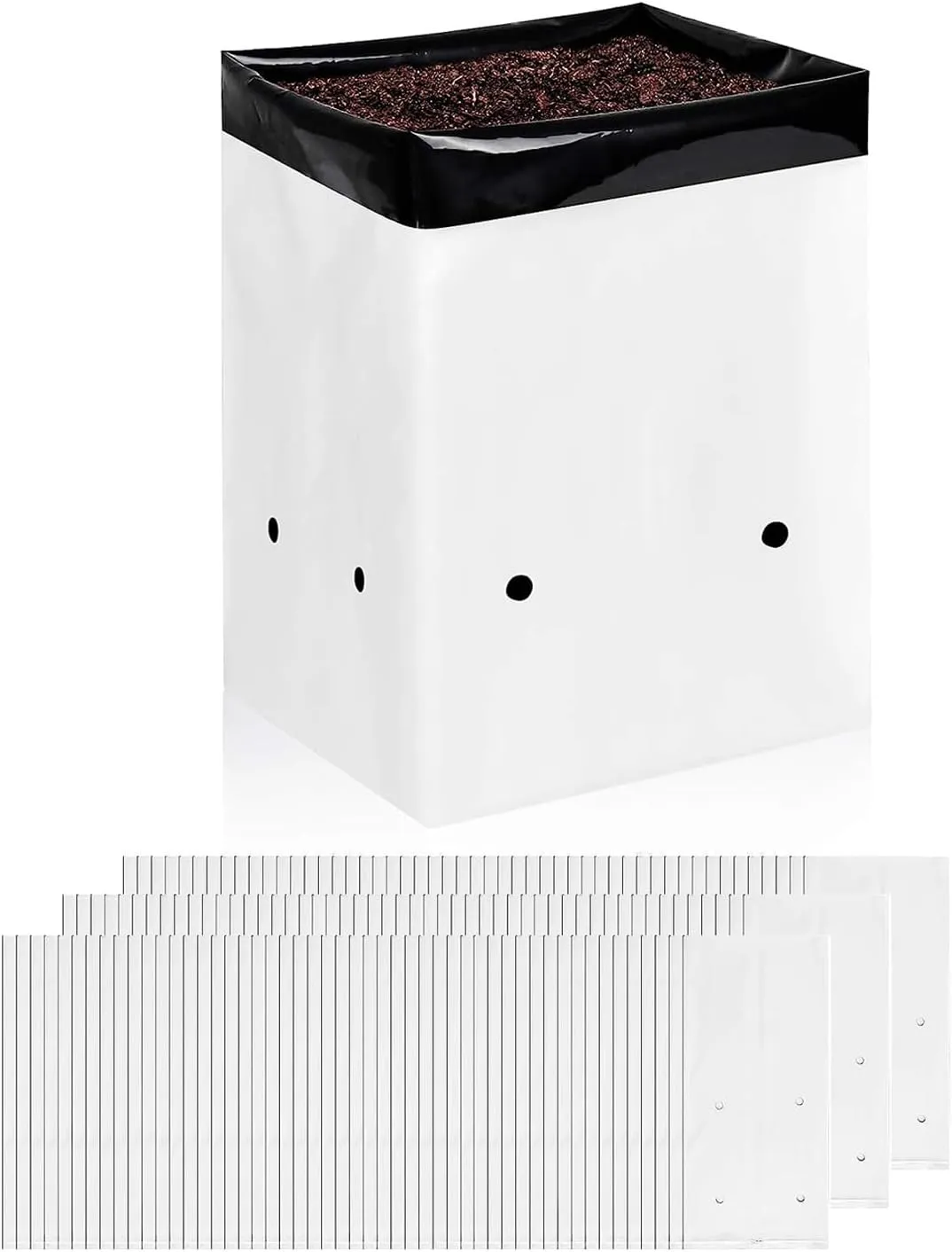 iPower 150-Pack 1 Gallon Grow Bags Black and White Panda Film Containers for Plants, Seedling and Rooting, Square Shape