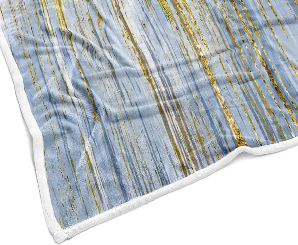 JAWO Blue Golden Fleece Throw - Royal Blue White Throw Blanket with Abstract Stripes Sherpa Plush for Boys Teens Decor, Modern Fuzzy Blanket for Home, Sofas, Couches, Beds, Chairs