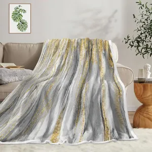 JAWO Gray Gold Throw Blanket, Grey Abstract TextureSoft Fleece Blankets for Couch Sofa Bedroom, Morden Cooling Blanket for Women Girls Gifts Fuzzy Fluffy Cozy Comfy Decorative for All Seasons
