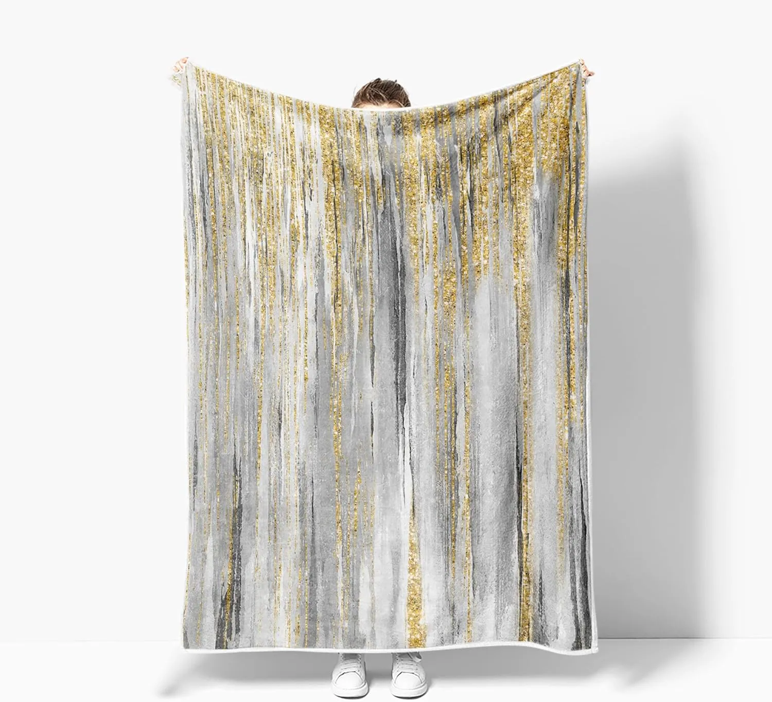 JAWO Gray Gold Throw Blanket, Grey Abstract TextureSoft Fleece Blankets for Couch Sofa Bedroom, Morden Cooling Blanket for Women Girls Gifts Fuzzy Fluffy Cozy Comfy Decorative for All Seasons