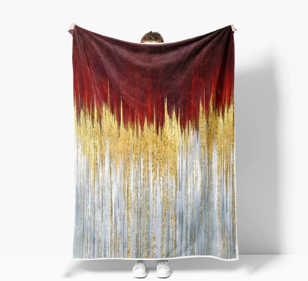 JAWO Red Golden Fleece Throw - Abstract Stripes Sherpa Blanket for Boys Teens Decor, Modern Fuzzy Blanket for Home, Sofas, Couches, Beds, Chairs 50x60