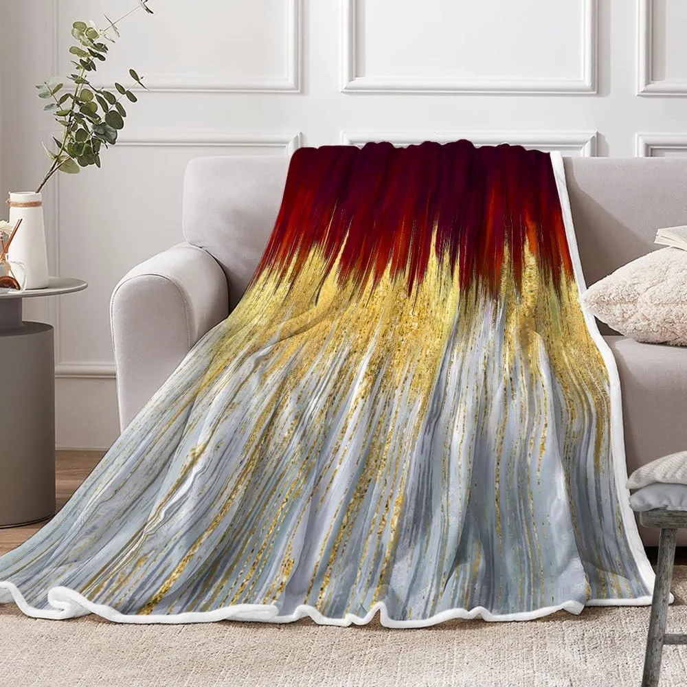 JAWO Red Golden Fleece Throw - Abstract Stripes Sherpa Blanket for Boys Teens Decor, Modern Fuzzy Blanket for Home, Sofas, Couches, Beds, Chairs 50x60