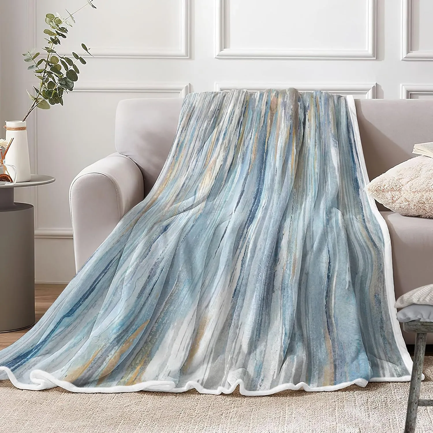 JAWO Throw Blanket, light blue Blankets Abstract Soft Fleece Blankets for Couch Sofa Bedroom, Morden Navy Blue Cooling blanket for Women Girls Gifts, 50X60