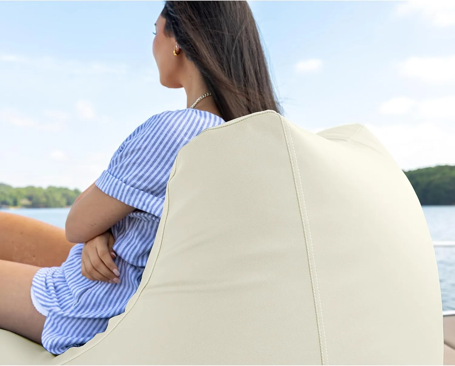 Jaxx Ponce Nautical Edition - Casual Bean Bag Seating for Boat, Yacht & Watersports - Marine Vinyl White