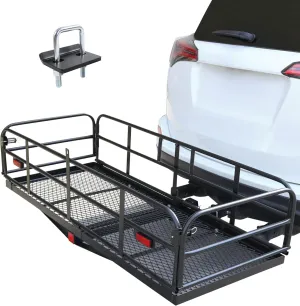 JDMSPEED Hitch Mount Cargo Carrier Car Storage Hitch 400 Lbs 60" x 24" x 14.4" Folding Vehicle Cargo Rack Rear Luggage Basket Fits 2" Receiver Stabilizer for Car SUV,Trailer,Pickup Truck