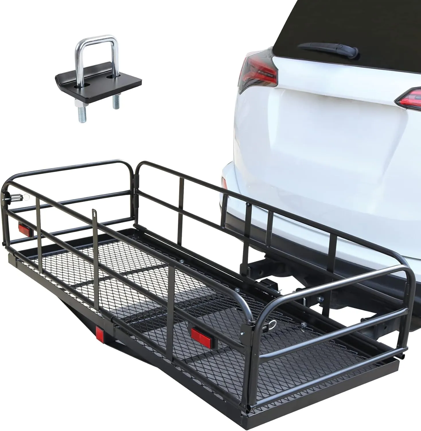 JDMSPEED Hitch Mount Cargo Carrier Car Storage Hitch 400 Lbs 60" x 24" x 14.4" Folding Vehicle Cargo Rack Rear Luggage Basket Fits 2" Receiver Stabilizer for Car SUV,Trailer,Pickup Truck