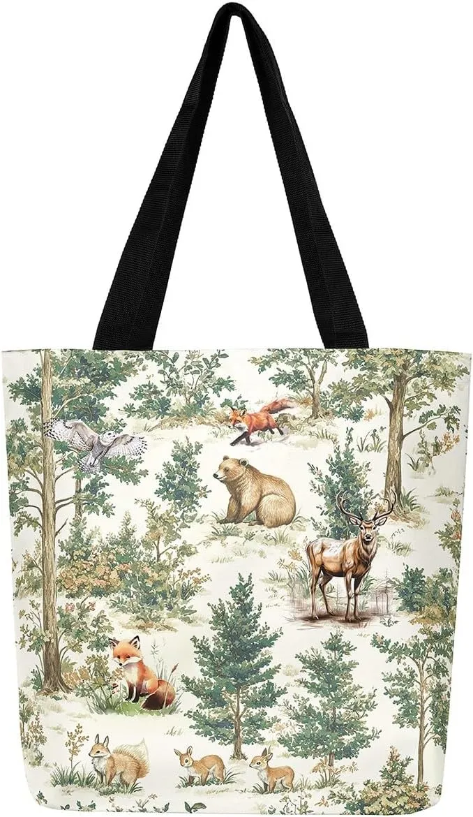 jejeloiu Horse Canvas Tote Bags 15"x19" Cowboy Cactus Boho Succulent Green Plants Large Capacity Shoulder Handbags