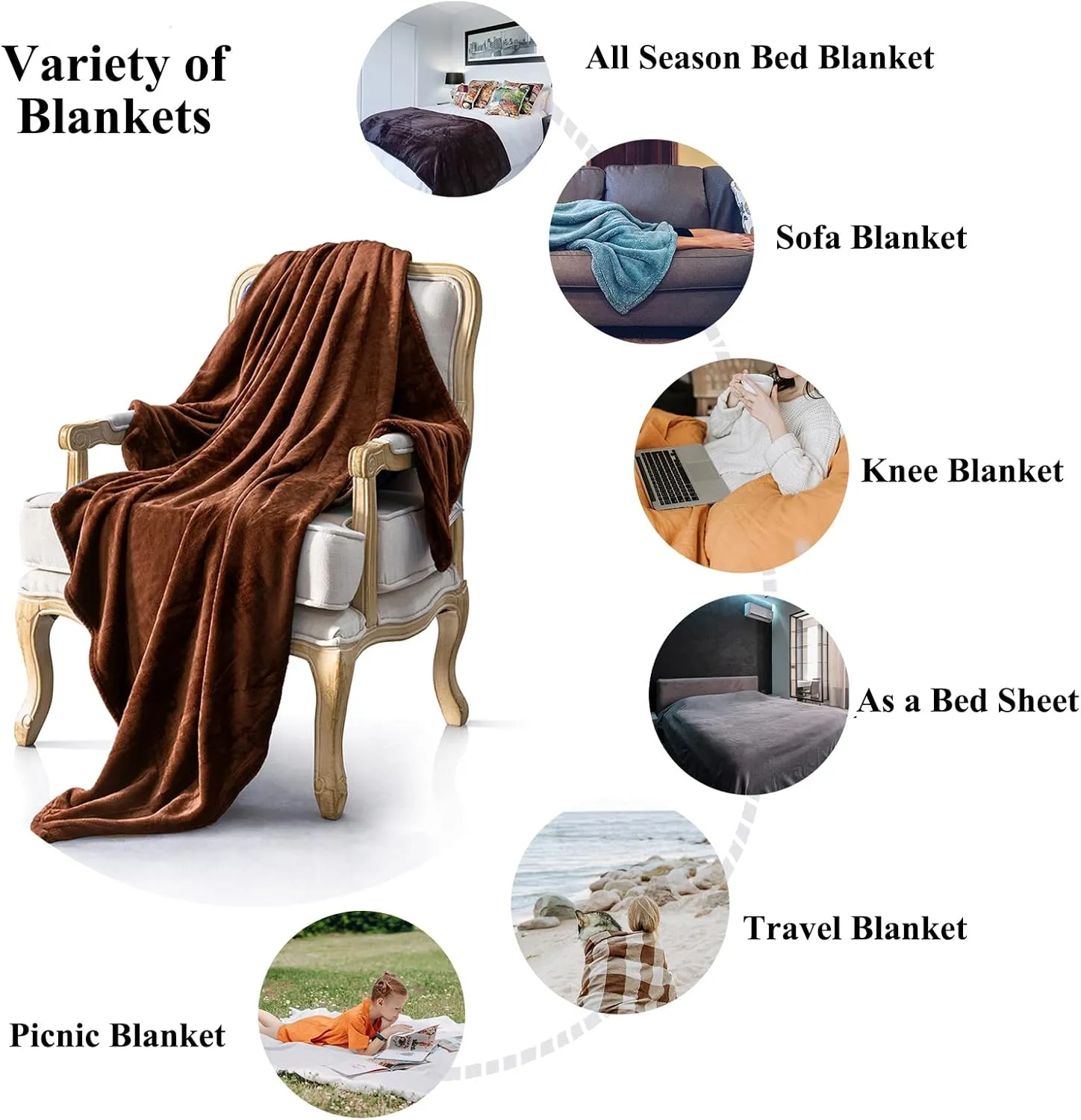 JIAHANNHA Flannel Fleece Blanket Throw Size(50 by 60 Inches),Brown Throw Blanket for Couch Sofa Bed 280GSM,Super Soft Plush Cozy and Lightweight Warm Bed Blanket for All Season