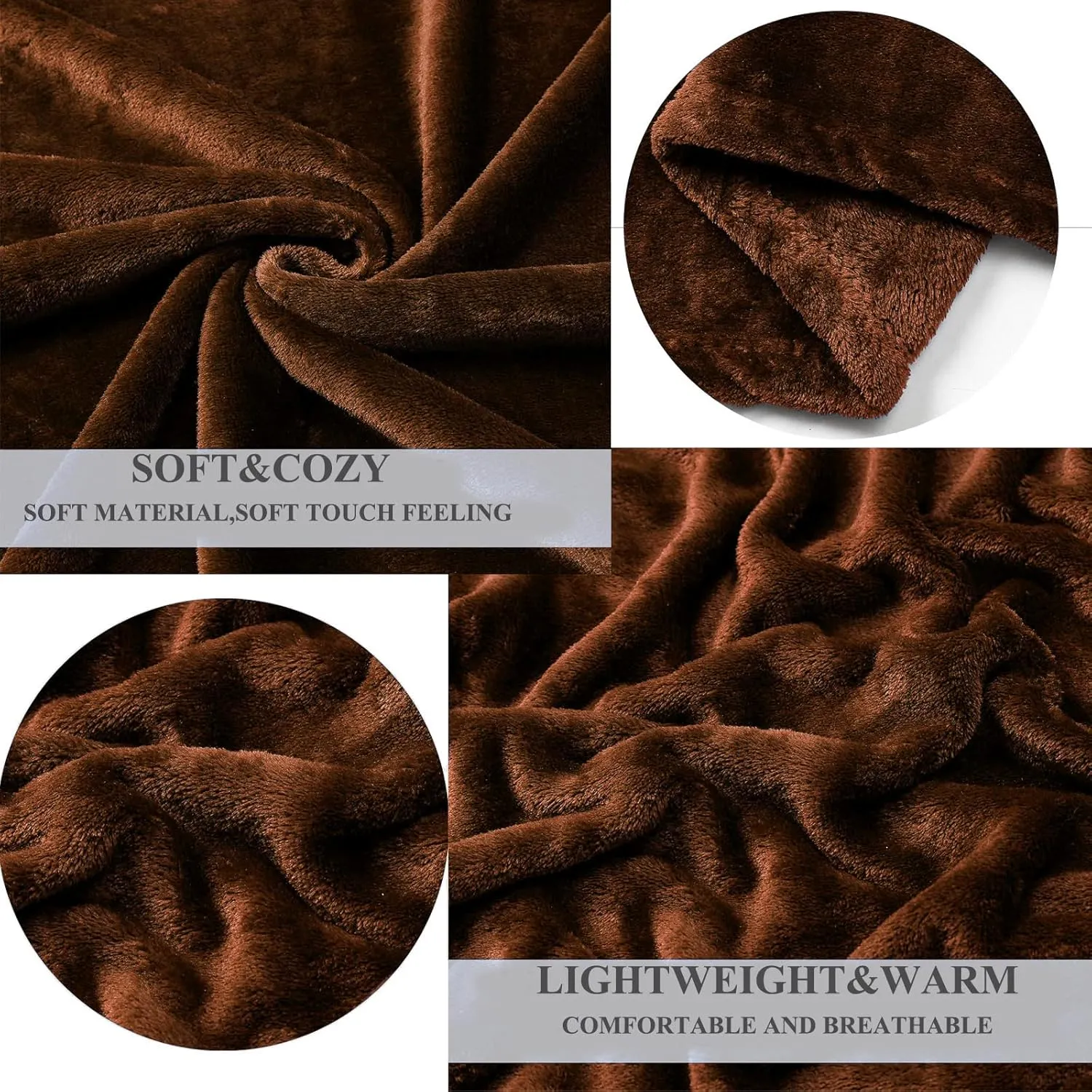 JIAHANNHA Flannel Fleece Blanket Throw Size(50 by 60 Inches),Brown Throw Blanket for Couch Sofa Bed 280GSM,Super Soft Plush Cozy and Lightweight Warm Bed Blanket for All Season