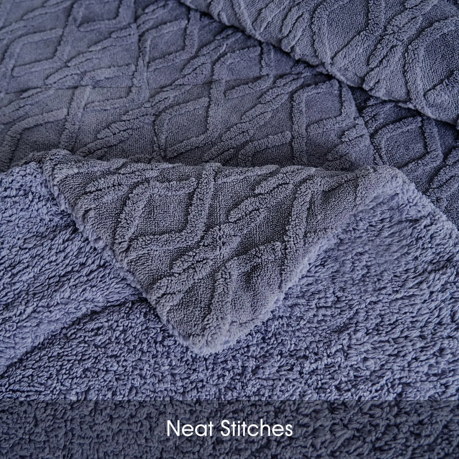 JML Luxury Sherpa Flannel Blanket 3-Piece, 3-Ply Winter Warm Bed Blanket with 2 Pillow Shams (Kintted Slate, King (79"x91"))