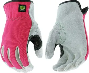 John Deere JD00016-WML Split Cowhide Leather Gloves - [1 Pair] Women’s Work Gloves, Pink Black