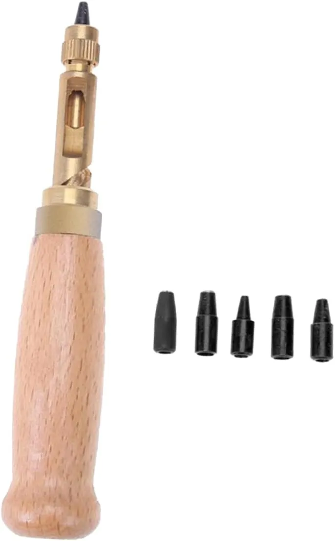 jojofuny DIY Automatic Belt Punching Silent Puncher Multi-Function Leather Carving Round Shape Puncher Alloy Steel Construction Changeable Punch Head 1.5-4mm Sizes