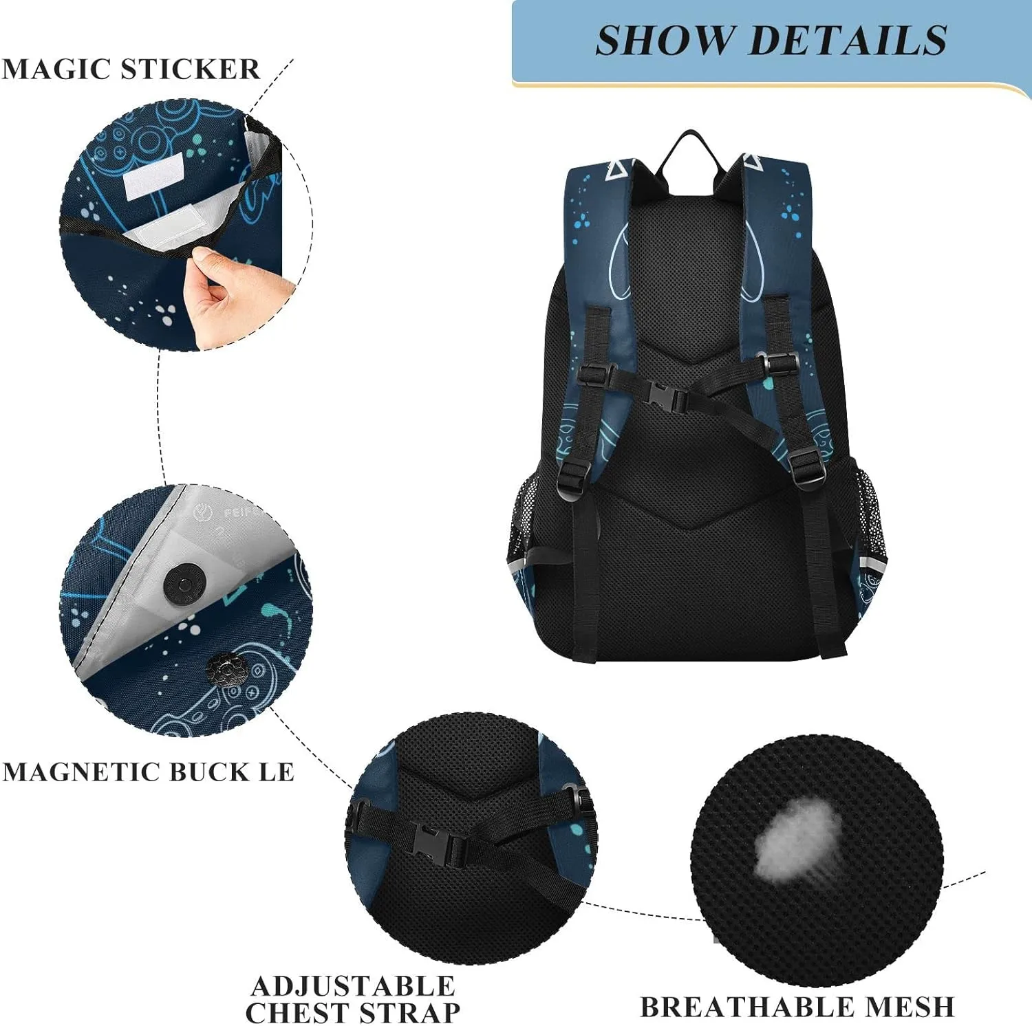 Joystick Video Game Backpack School Bag Lightweight Laptop Backpack Student Travel Daypack with Reflective Stripes