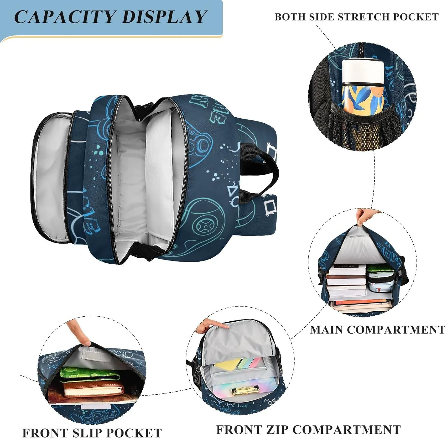 Joystick Video Game Backpack School Bag Lightweight Laptop Backpack Student Travel Daypack with Reflective Stripes