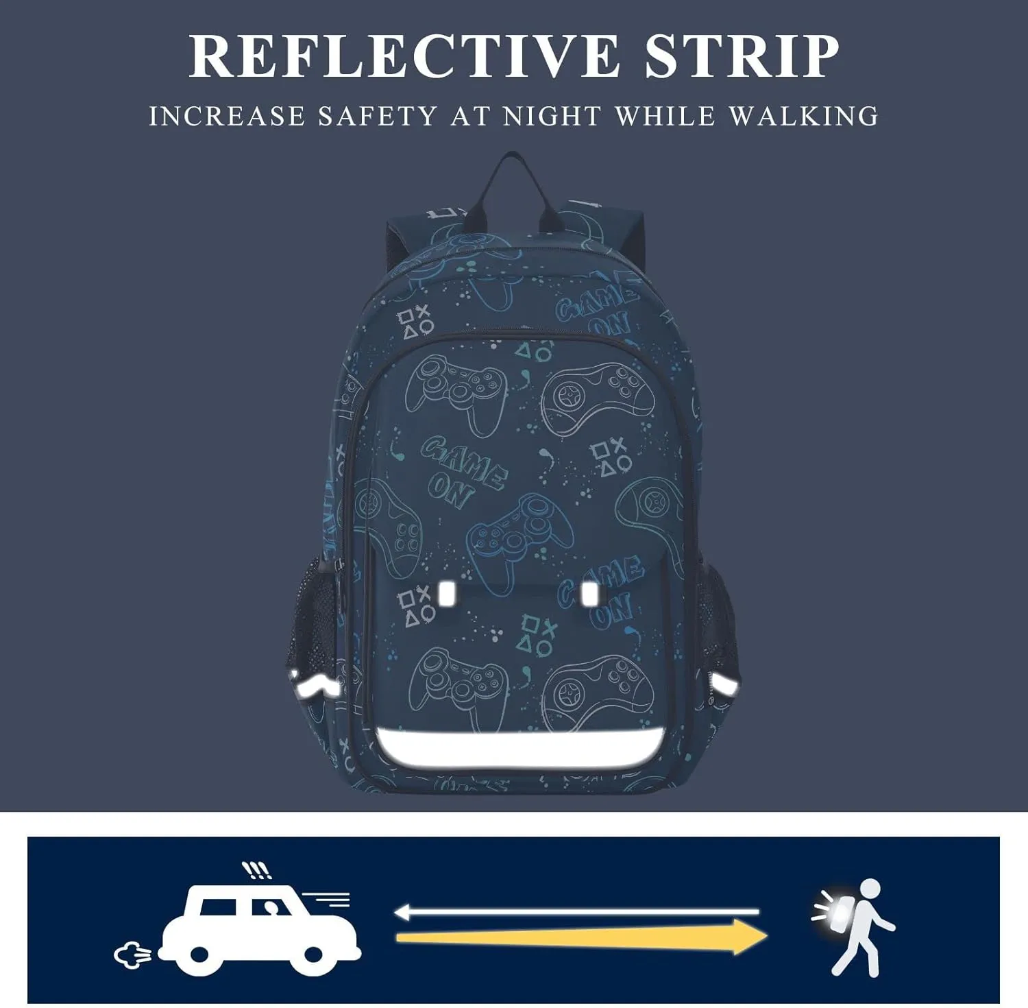 Joystick Video Game Backpack School Bag Lightweight Laptop Backpack Student Travel Daypack with Reflective Stripes