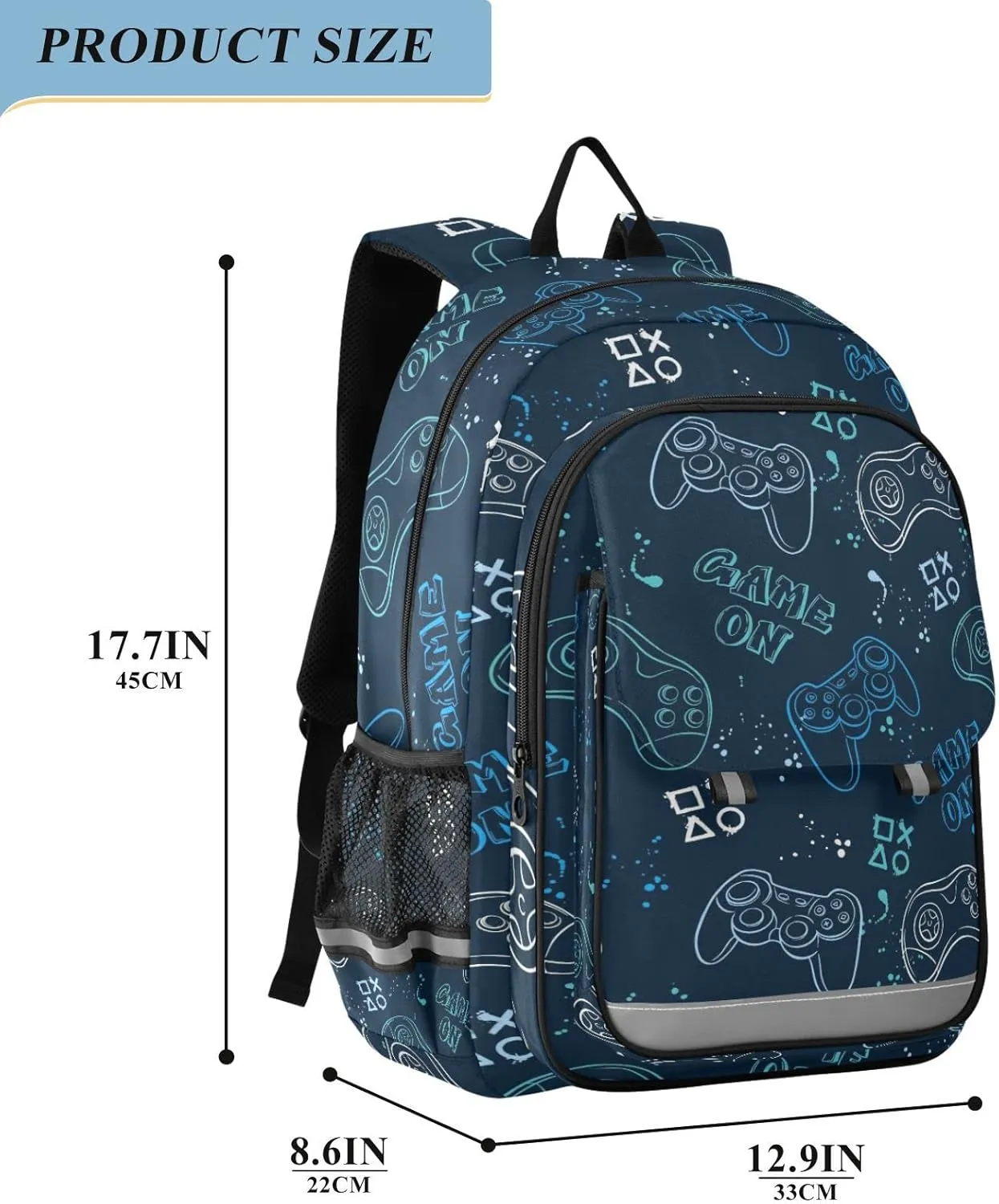 Joystick Video Game Backpack School Bag Lightweight Laptop Backpack Student Travel Daypack with Reflective Stripes