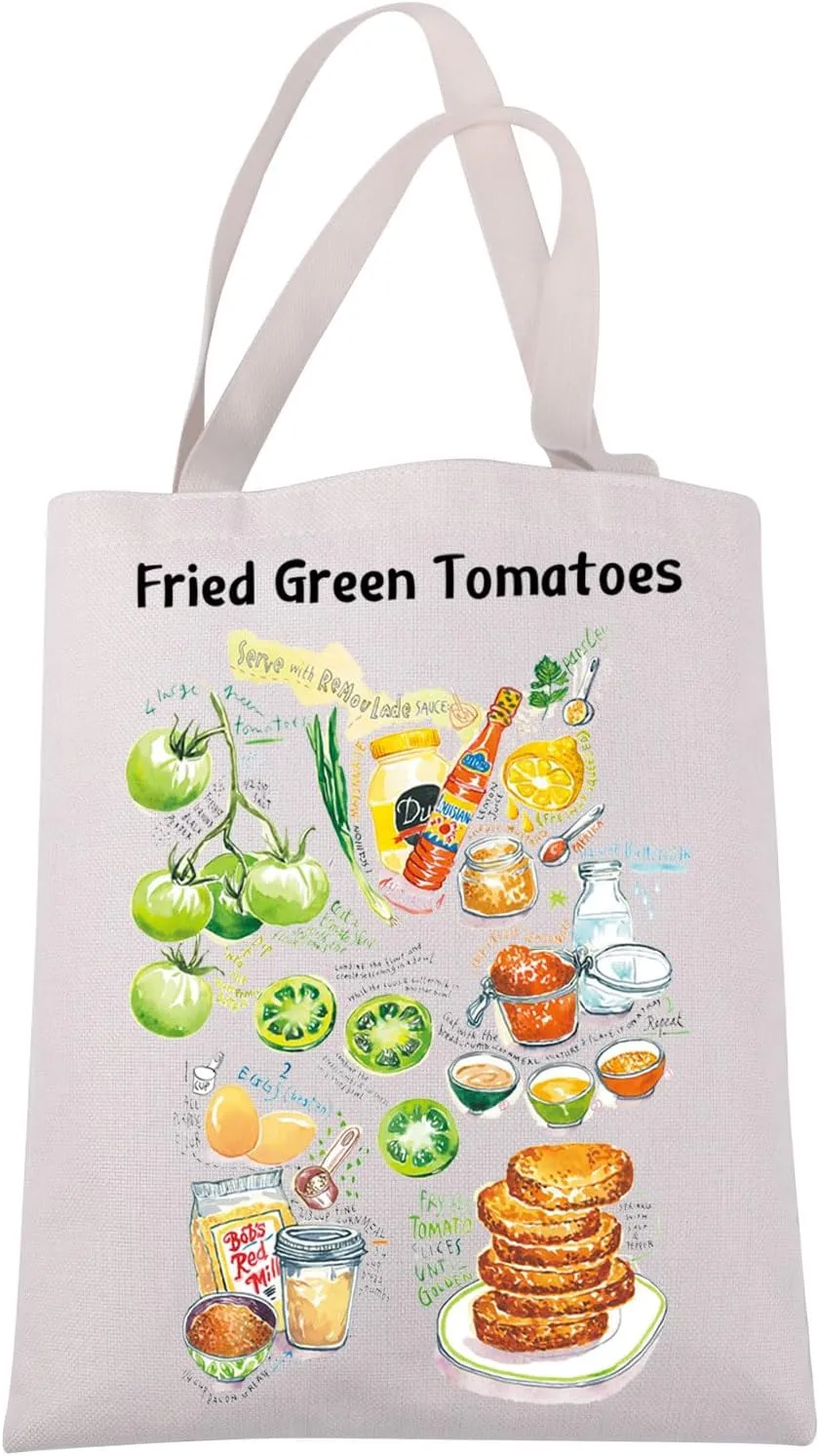 JXGZSO Greek Southern Food Lover Gift Fried Green Tomatoes Recipe Tote Bag Cooked Vegetable Shoulder Bag Foodie Themed Gift