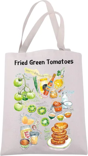 JXGZSO Greek Southern Food Lover Gift Fried Green Tomatoes Recipe Tote Bag Cooked Vegetable Shoulder Bag Foodie Themed Gift