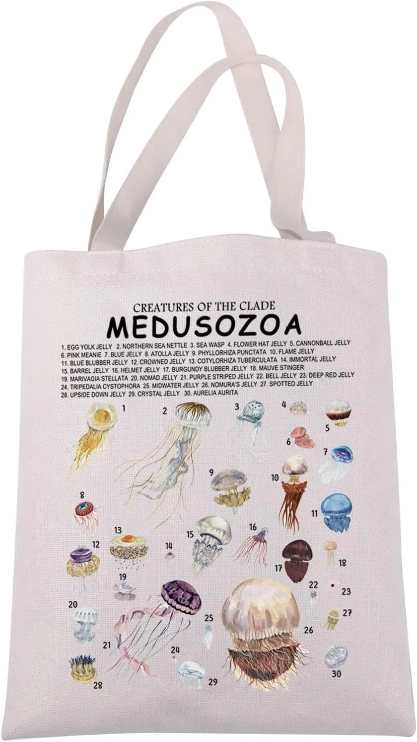 JXGZSO Jellyfish Canvas Tote Bag Sea Animal Lover Gift Funny Sea Animal Gift Marine Life Lover Gifts Medusozoa Shoulder Bag