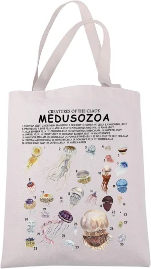 JXGZSO Jellyfish Canvas Tote Bag Sea Animal Lover Gift Funny Sea Animal Gift Marine Life Lover Gifts Medusozoa Shoulder Bag