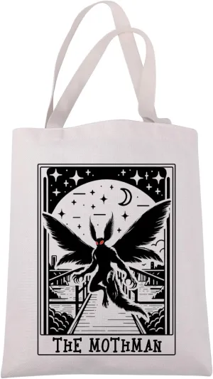 JXGZSO Mothman Tarot Tote Canvas Bag Cryptozoology Gift Mothman Cryptid Handbag Gift Mothman Monster Merch