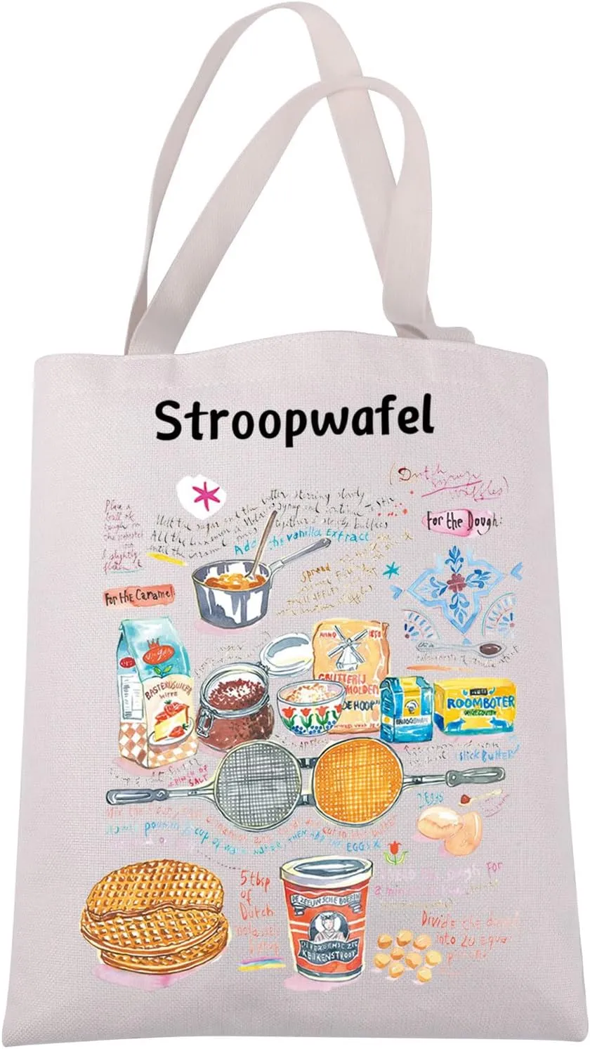 JXGZSO Stroopwafel Recipe Tote Bag Netherlands Food Lover Gift Dutch Pancake Shoulder Bag Foodie Inspired Gift Cooking Gift