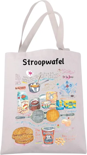 JXGZSO Stroopwafel Recipe Tote Bag Netherlands Food Lover Gift Dutch Pancake Shoulder Bag Foodie Inspired Gift Cooking Gift
