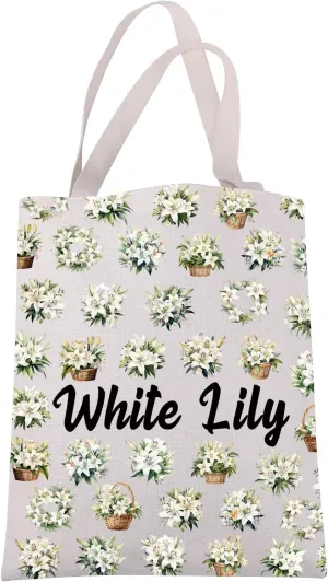 JXGZSO White Lily Tote Bag Flower Lover Gift White Lily Flower Shoulder Bag Floral Botanical Gift Wildflower Handbag