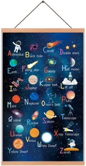 KAIRNE Framed ABC Alphabet Space Poster(28X45CM) Wall Art for Kids Room Nursery Classroom Decor