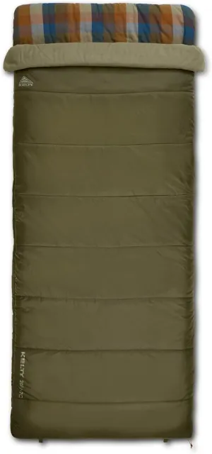 Kelty Wayback Flannel Lined Sleeping Bag, Built in Blanket, Traditional Rectangle Shape, Organic Flannel Cotton Liner, Dual Locking Slide Zips