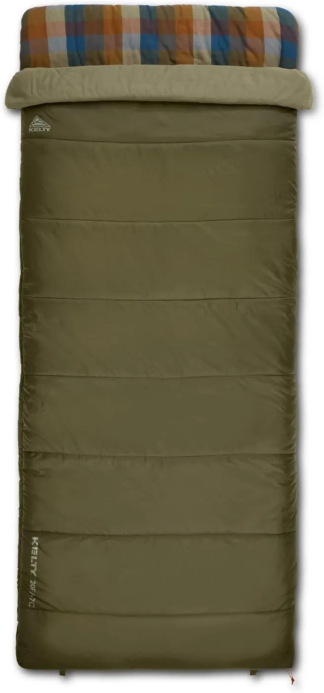 Kelty Wayback Flannel Lined Sleeping Bag, Built in Blanket, Traditional Rectangle Shape, Organic Flannel Cotton Liner, Dual Locking Slide Zips