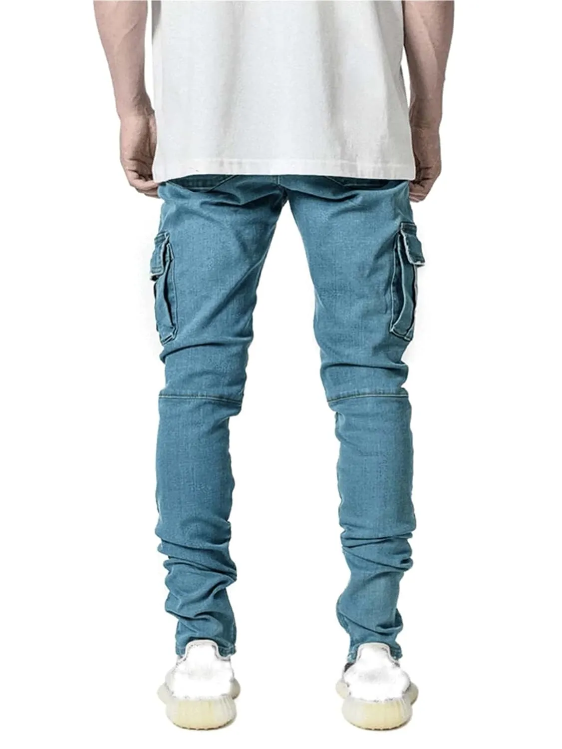 KELYWELL Men's Side Pocket Pencil Jeans Skinny Casual Hip Hop Denim Pants Angled Cargo Trousers Joggers Jean (36,Dark Blue)